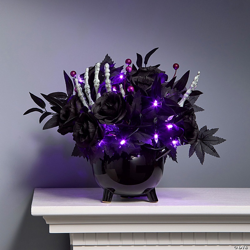 National Tree Company 19 Artificial Bad to the Bone Halloween Centerpiece, 30 Purple LED Lights, Battery Operated