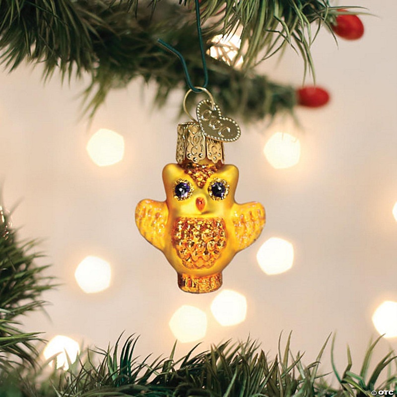 Old World Christmas Blown Glass Hanging Ornament for Halloween, Mini Owl with OWC Gift Box