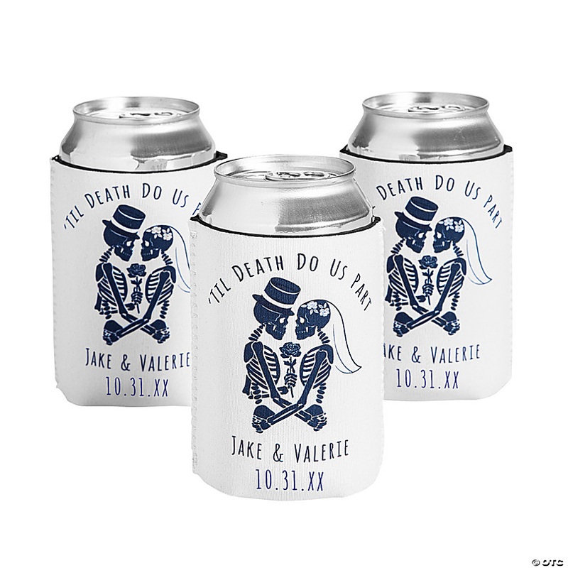 Personalized Premium Halloween Wedding Can Coolers - 12 Pc.