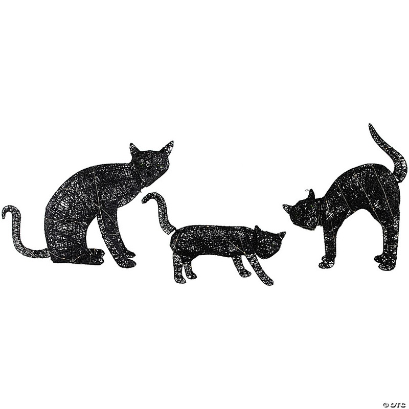 Set of 3 LED Lighted Black Cat Family Outdoor Halloween Decorations 27.5