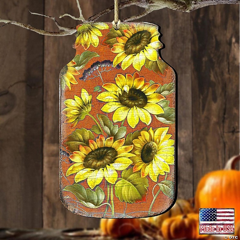 Sunflower Mason Jar Wooden Ornament by G. DeBrekht - Thanksgiving Halloween Decor
