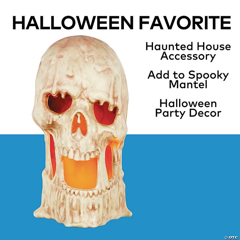 20 x 10 3/4 Light-Up Flaming Large Plastic Skull Halloween Tabletop Decoration