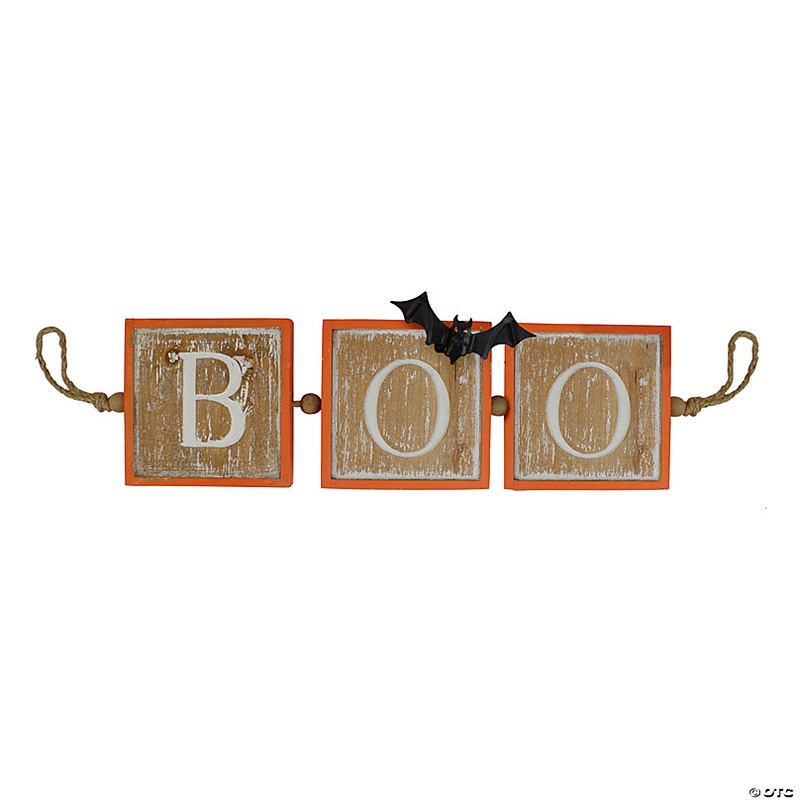 27.5 Beige and Orange BOO Halloween Hanging Banner