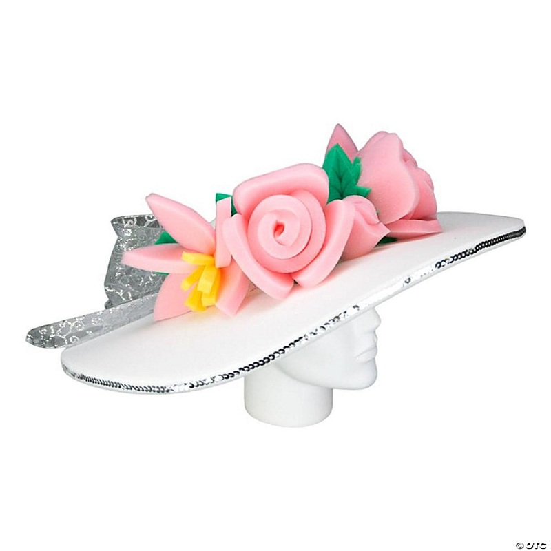 Foam Party Hats Pink Flowers Bride Large Pamela - Photo Booth Prop - Party Favors -Halloween - Crazy Hat Day