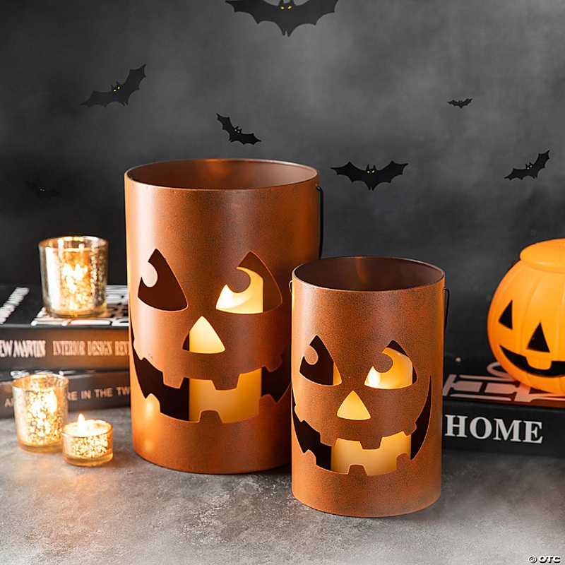 Glitzhome Set of 2 Halloween Jack O Lantern Bucket