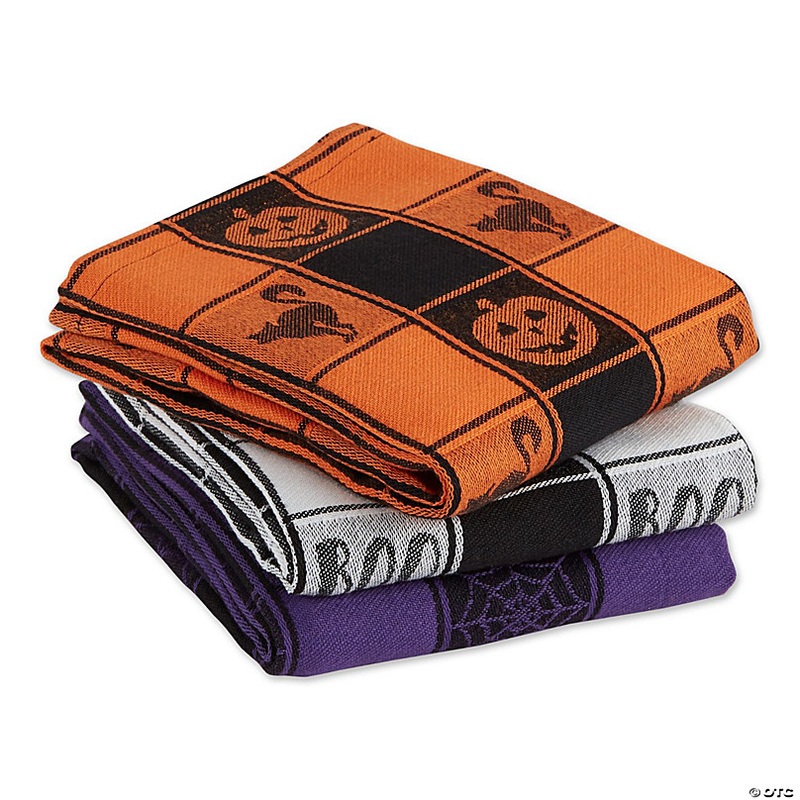 Halloween Woven Check Jacquard Dishtowel (Set Of 3)