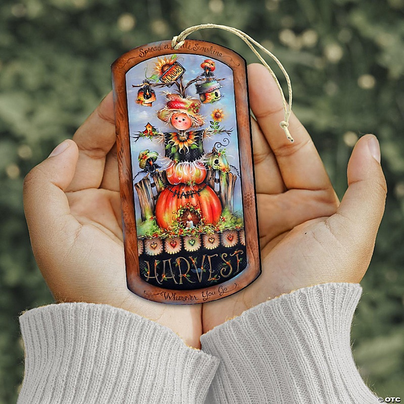 Harvest Pumpkin Scarecrow Wooden Ornaments By J. Mills-Price - Thanksgiving Decor