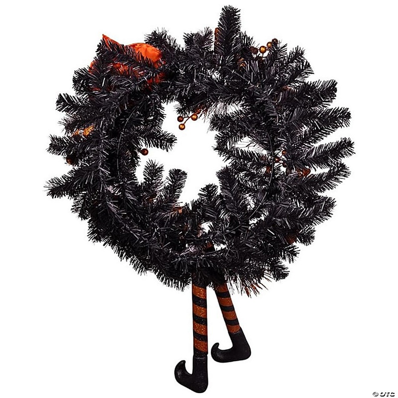Kurt Adler Un-Lit Halloween Wreath, Orange and Black, 33in