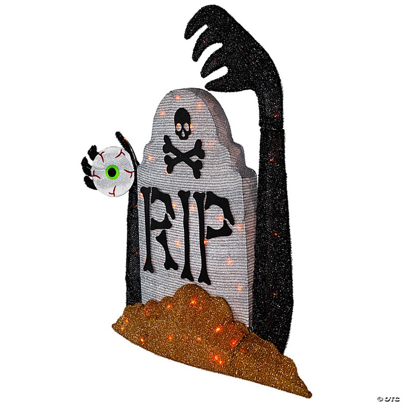 Lighted Tombstone Halloween Decoration - 31.5 - Black and Gray - Orange LED Lights