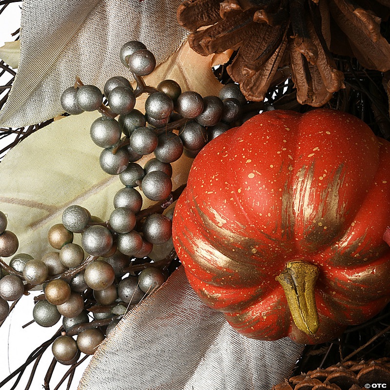 National Tree Company 24 Fall Teardrop Wall Decoration, Decorated with Pumpkins, Pine Cones, Berry Clusters, Maple Leaves