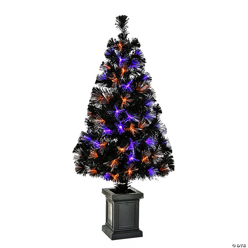 National Tree Company 48 in. Halloween Black Fiber Optic Entrance Tree
