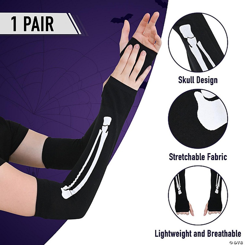 Skeleteen Bone Hand Skeleton Gloves - Costume Accessories Fingerless Skeleton Stretch Elbow Gloves for Adults and Children
