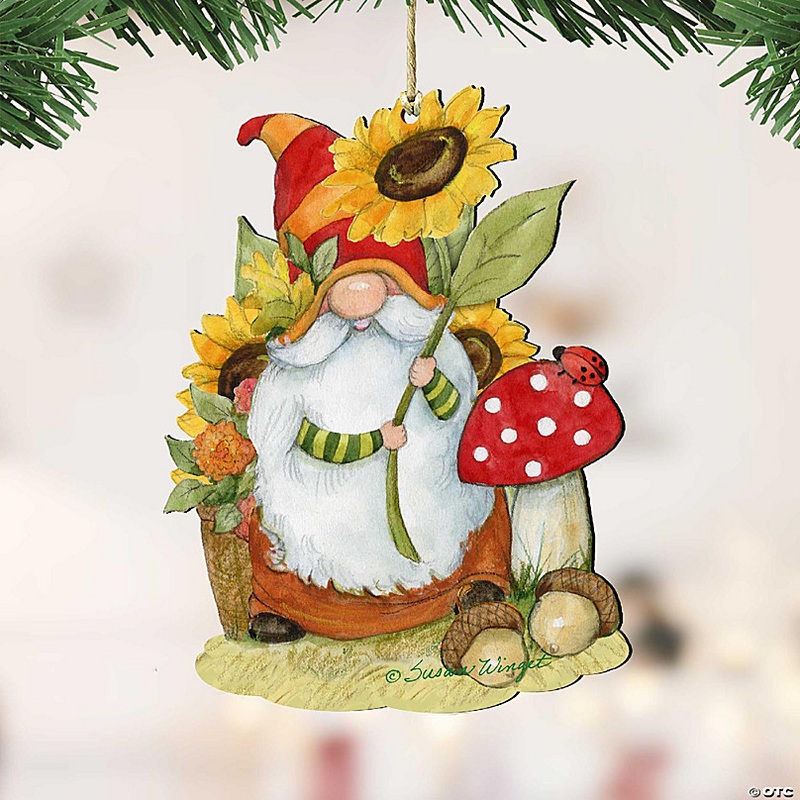 Sunflower gnome Wooden ornament by S. Winget - Thanksgiving Halloween Decor