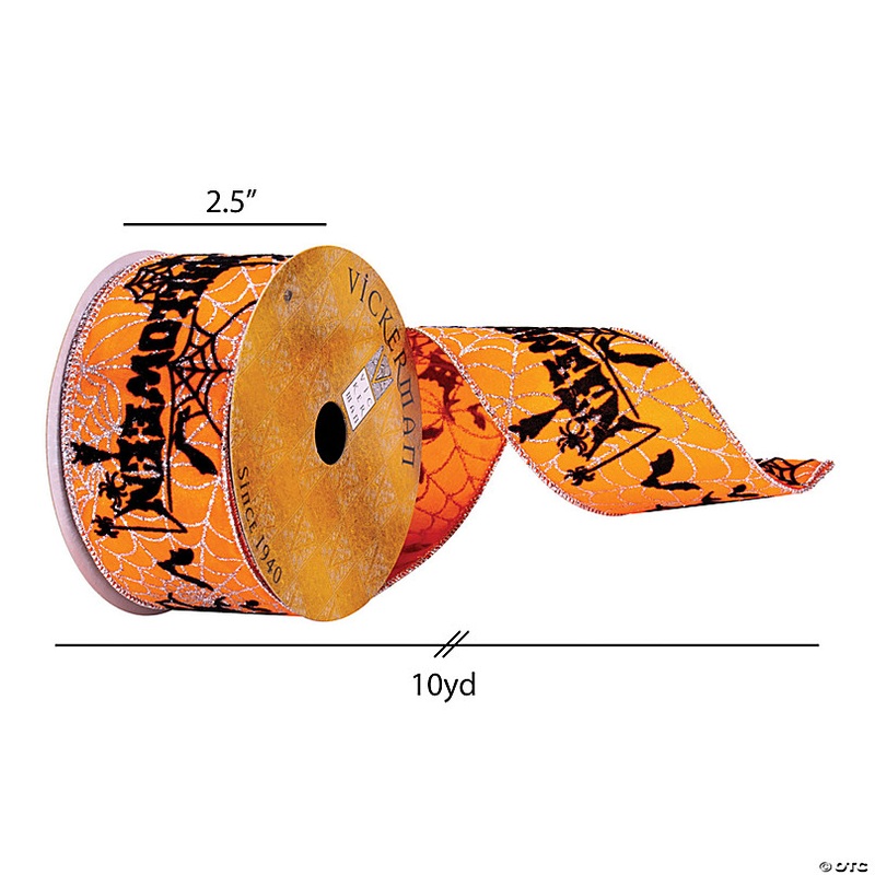 Vickerman 2.5 x 10 Yards Orange and Black Halloween Ribbon