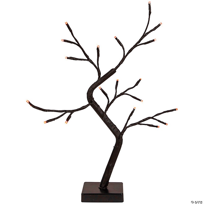 15 LED Lighted Black Weeping Halloween Twig Tree - Orange Lights
