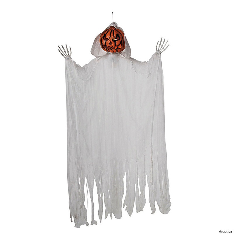 5 Ft. 6 Hanging Animated White Robe Pumpkin Man Halloween Decoration