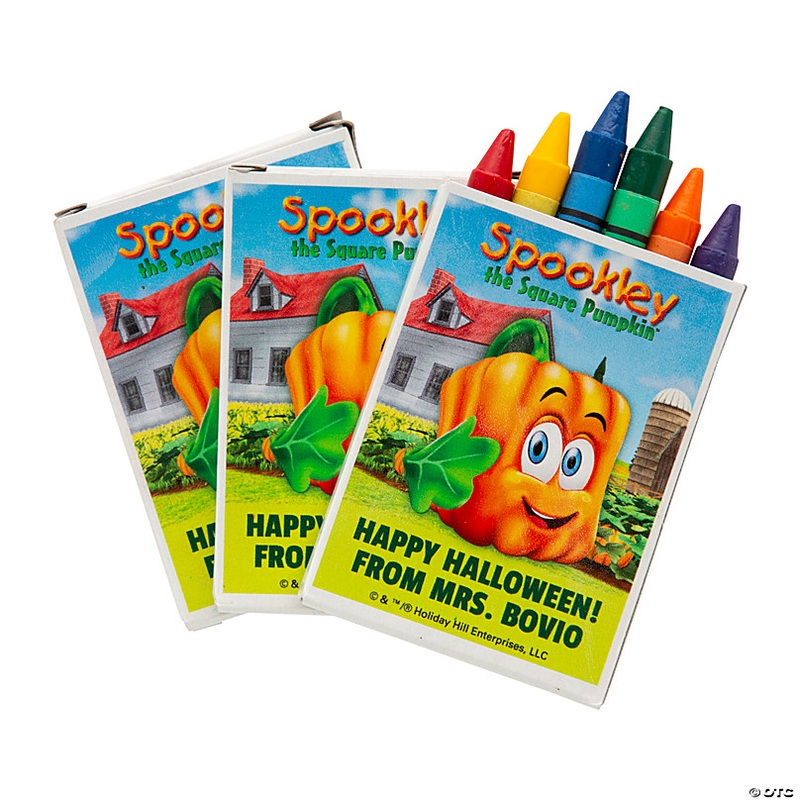 6-Color Personalized Spookley the Square Pumpkin Crayon Boxes - 24 Pc.
