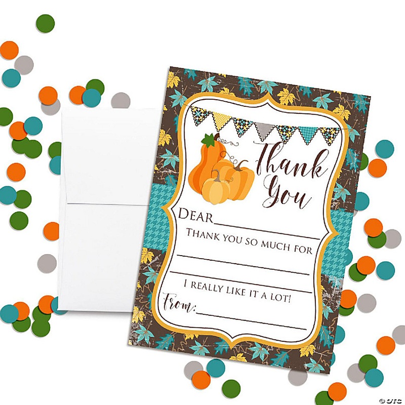 AmandaCreation Teal Leaves & Pumpkins Thank You Cards 20pc.