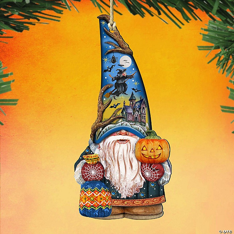 Fall Gnome Dwarf Wooden Ornament by G. DeBrekht - Thanksgiving Halloween Decor