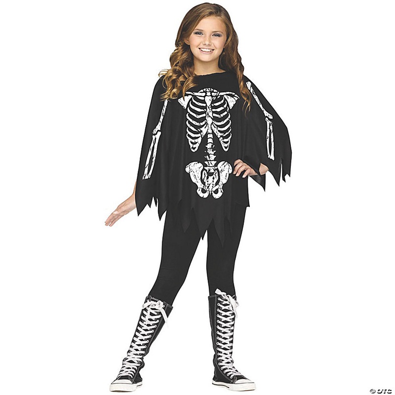 Girls Skeleton Poncho Costume - up to Size 14