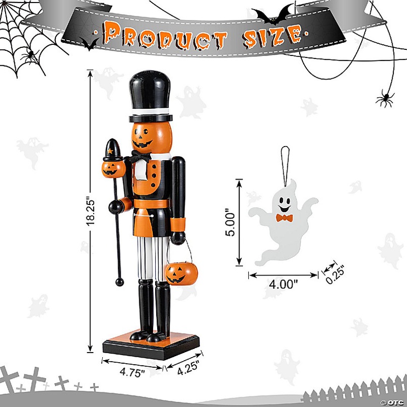 Glitzhome 18.50H Halloween Wood Pumpkin Nutcracker w/Ghost Ornament