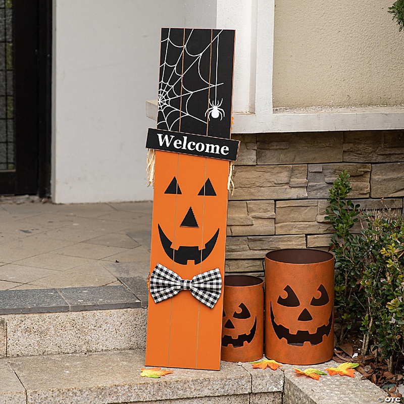 Glitzhome 36H Halloween and Fall Double Sided Wooden Scarecrow/Pumpkin Porch Decor