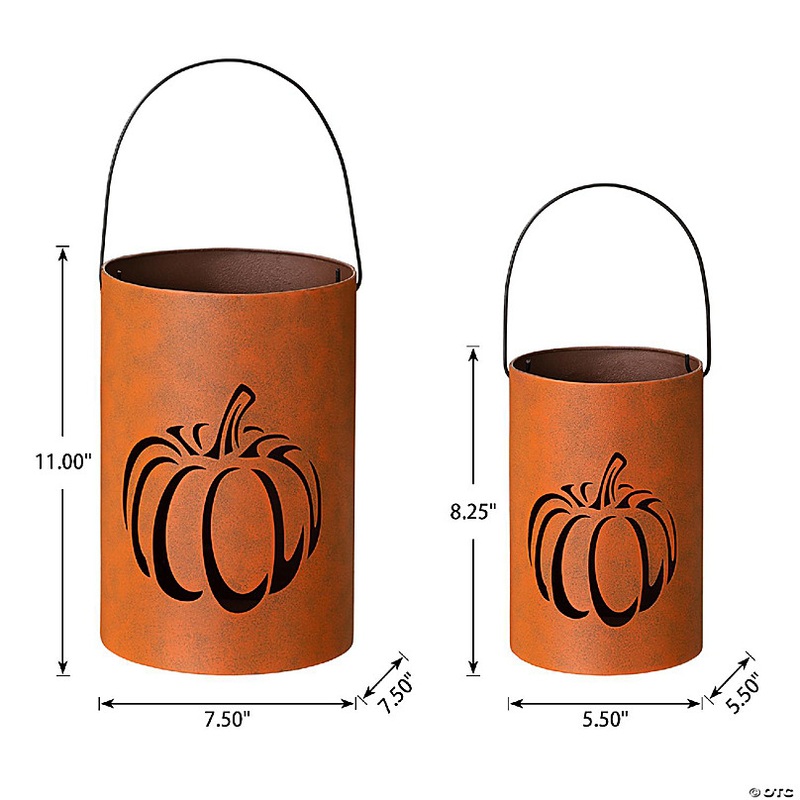 Glitzhome Set of 2 Metal Cutout Pumpkin Bucket