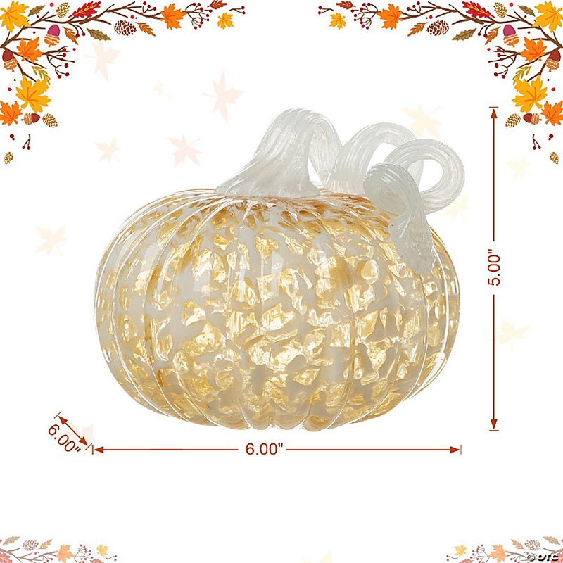 Glitzhome Set of 4 6D Fall Amber Dots Round Glass Pumpkins