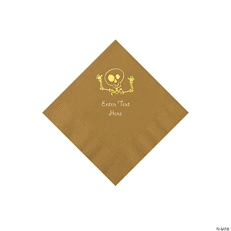 Gold Skeleton Personalized Napkins with Gold Foil - 50 Pc. Beverage