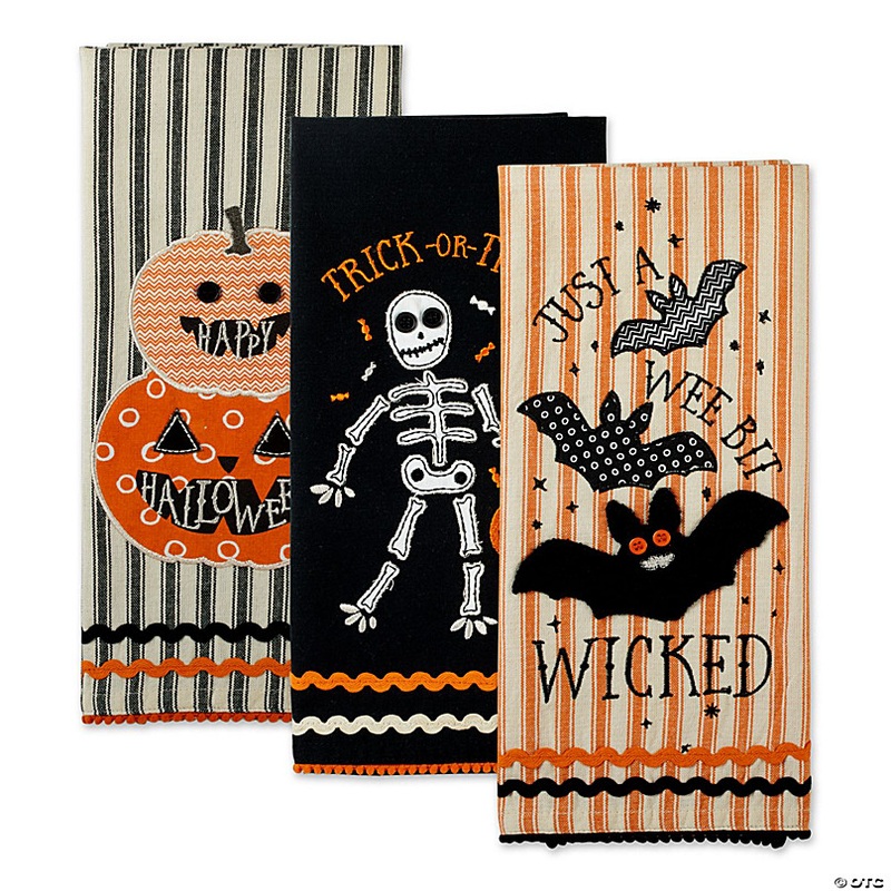 Halloween Happy Haunting Wicked Treats, Embellished Dishtowels Set Of 3