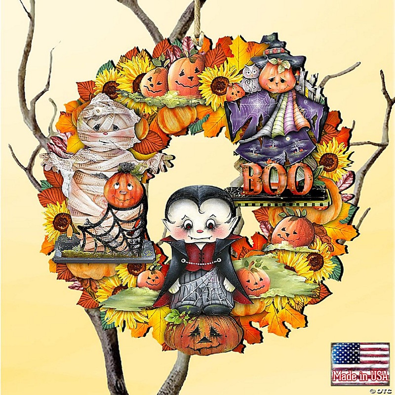 Halloween Wreath Wooden Ornament by G. DeBrekht - Thanksgiving Halloween Decor