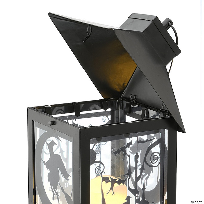 National Tree Company 16 Halloween Lantern with LED Lights, Carved Images of Witches and Cobwebs