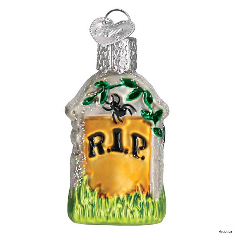Old World Christmas Blown Glass Hanging Ornament for Halloween, Mini Tombstone with OWC Gift Box