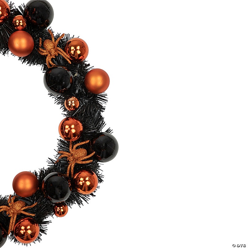 Orange Spiders and Ornaments Halloween Wreath  18-Inch  Unlit