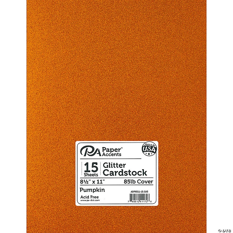 Paper Accents Glitter Cardstock 8.5x 11 85lb 15pc Pumpkin  