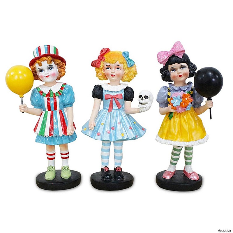 Spooky Victorian Masquerade Girl Trio, 6 Trick or Treat Clown Figurines and Hauntingly Elegant Halloween Decor, OrnamentallyYou