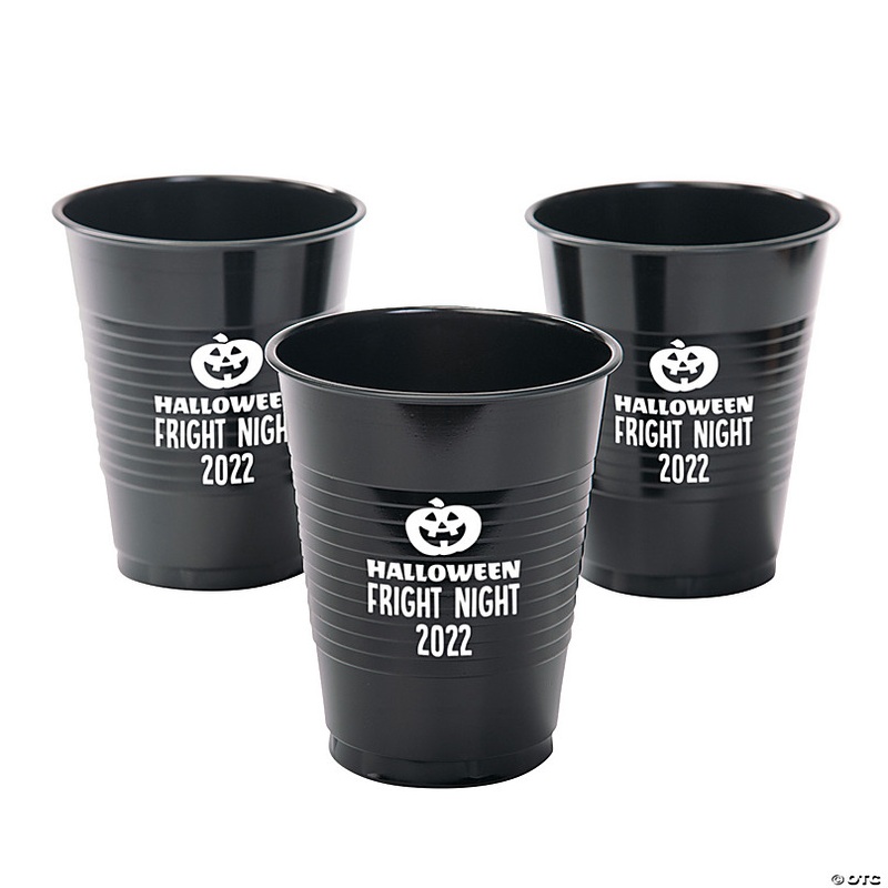 16 oz. Black Personalized Halloween Jack-O'-Lantern Solid Color Disposable Plastic Cups - 40 Ct.