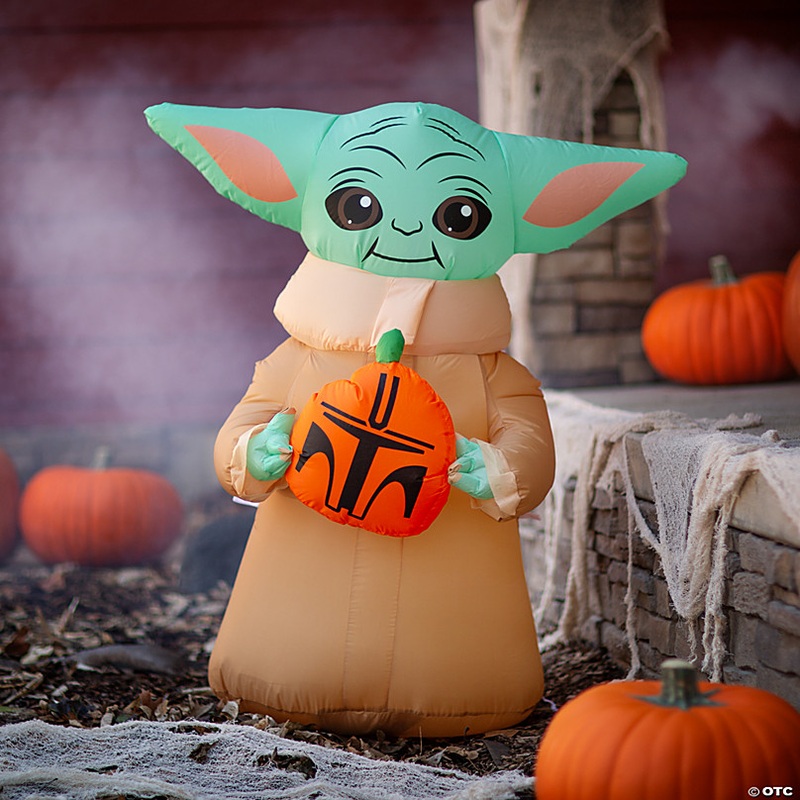 42 Blow-Up Inflatable Star Wars The Mandalorian Grogu the Child with Pumpkin & Built-In LED Lights Outdoor Yard Decoration