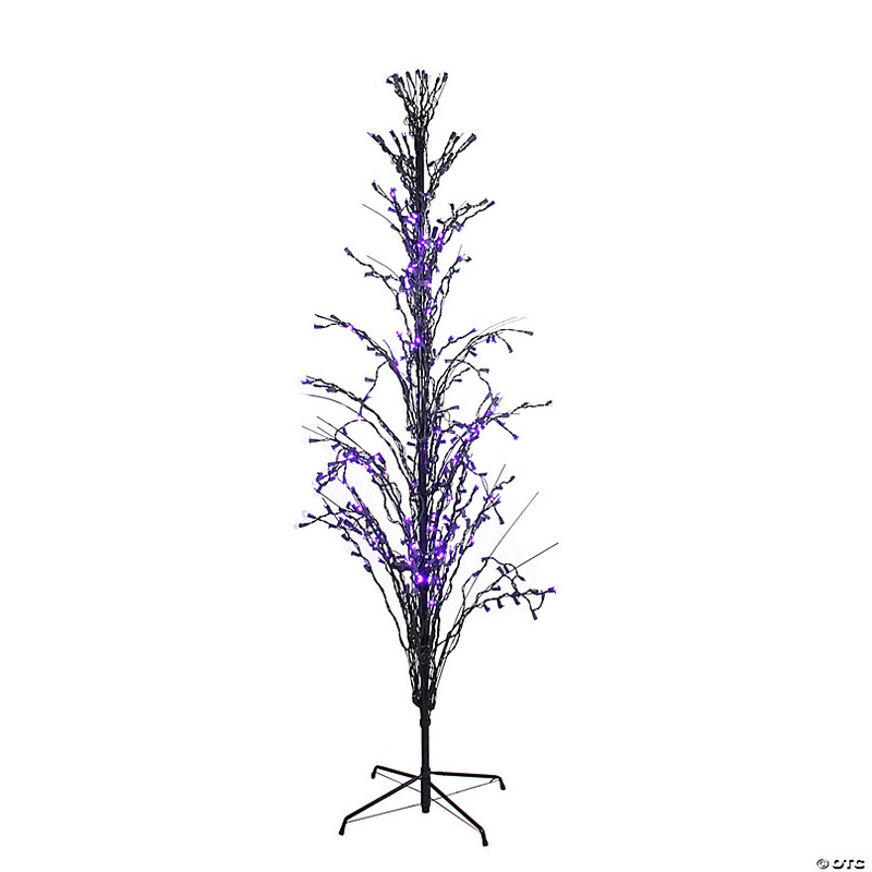 6' Pre-Lit Black Cascade Outdoor Halloween Twig Tree  Purple Lights