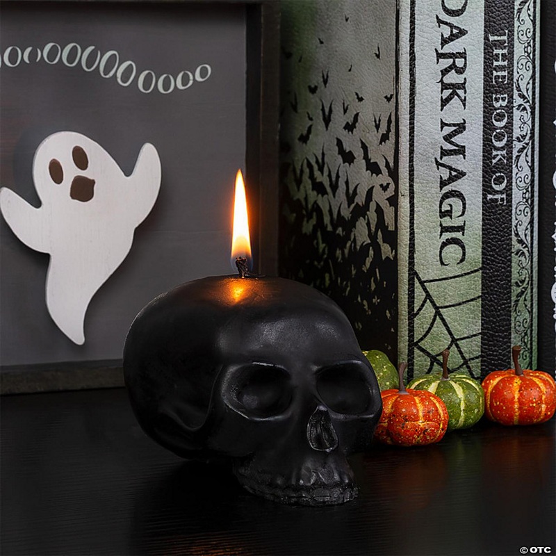 Black Large Skull Candles 2pk; 4.75 x 3in Decorative Themed Candles for Decor