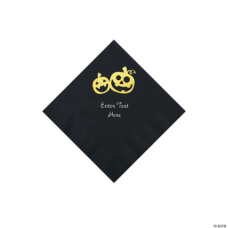 Black Pumpkin Personalized Napkins with Gold Foil - 50 Pc. Beverage