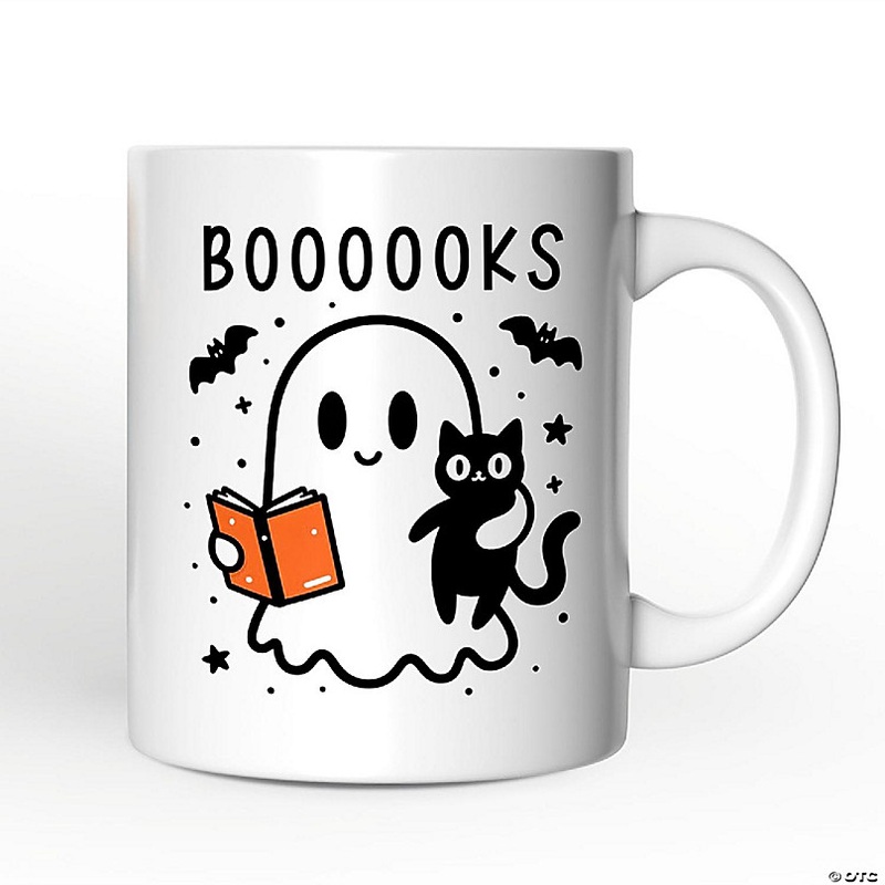 Boooooks and Purrs, Halloween Mug, Cute Books and Cats Lover Ghost Gift, OrnamentallyYou