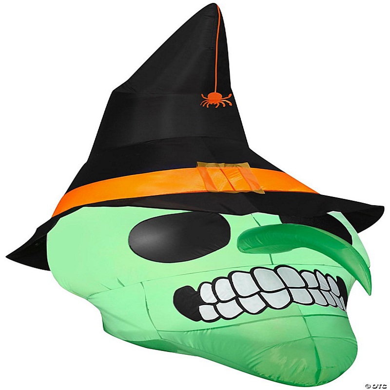 Gemmy Airblown Green Witch Skull OPP  6 ft Tall  Multicolored
