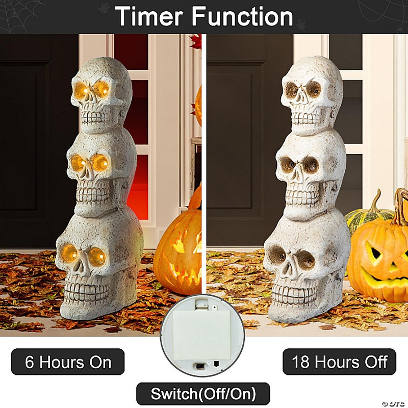 Glitzhome 25.50H Ligted Halloween MGO Skull Porch Decor with Timer