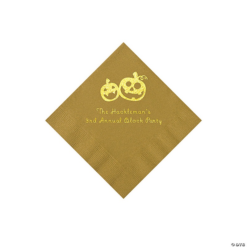 Gold Pumpkin Personalized Napkins with Gold Foil - 50 Pc. Beverage