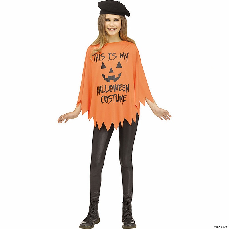 Kids Black & Orange Pumpkin Poncho Costume - One Size