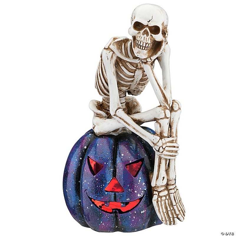 National Tree Company 11 in. LED Lit Skeleton on Purple Galaxy Pumpkin