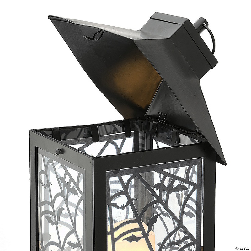National Tree Company 16 Halloween Lantern with LED Lights, Carved Images of Bats and Cobwebs