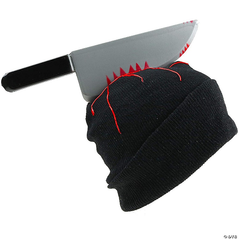 Zombie Scary Knife Hat - Bloody Zombies Horror Costume Accessories Beanie Hat with Large Butcher Weapon Black