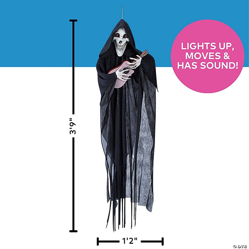 13 3/4 x 47 1/4 Hanging Animated Reaper with Guitar Halloween Decoration